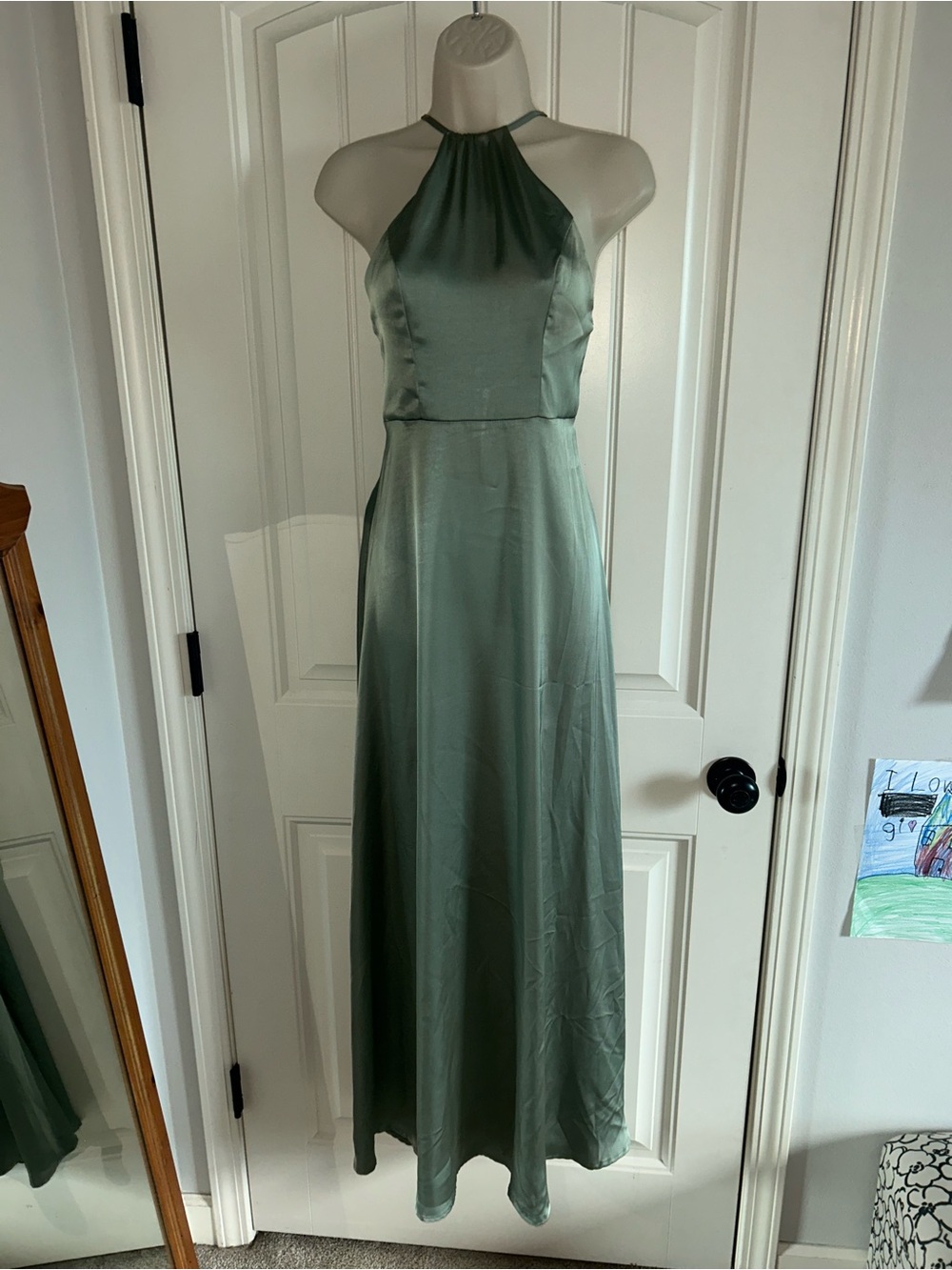 NEW Trixxi Halter Satin Maxi Dress in Sage Green Sz S
